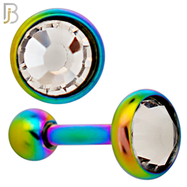TB118RBC -  Multicolor Plated Clear CZ 316L Stainless Steel Bezel Tragus/Cartilage Barbell (PACK OF 6) image 3
