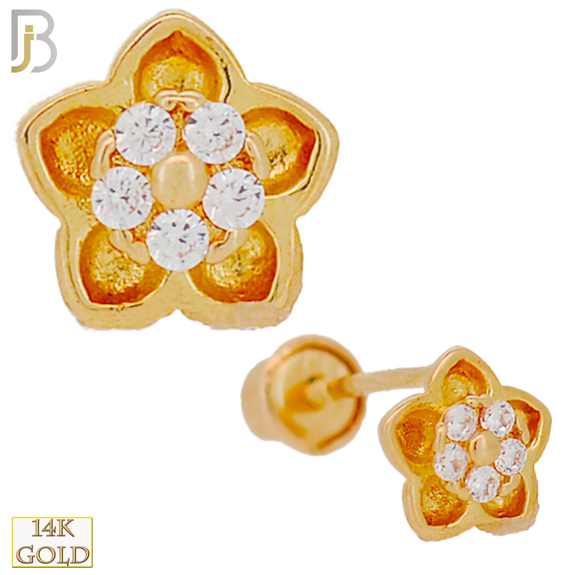 14-ES80 - 14k Solid Gold Flower with Multi CZ Screw Back Stud Earring image 0