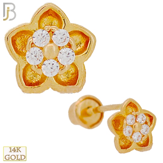 14-ES80 - 14k Solid Gold Flower with Multi CZ Screw Back Stud Earring image 0