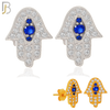 925-ES243 – .925 Sterling Silver Hamsa Earring Stud with Blue Zircon Eyes image 0