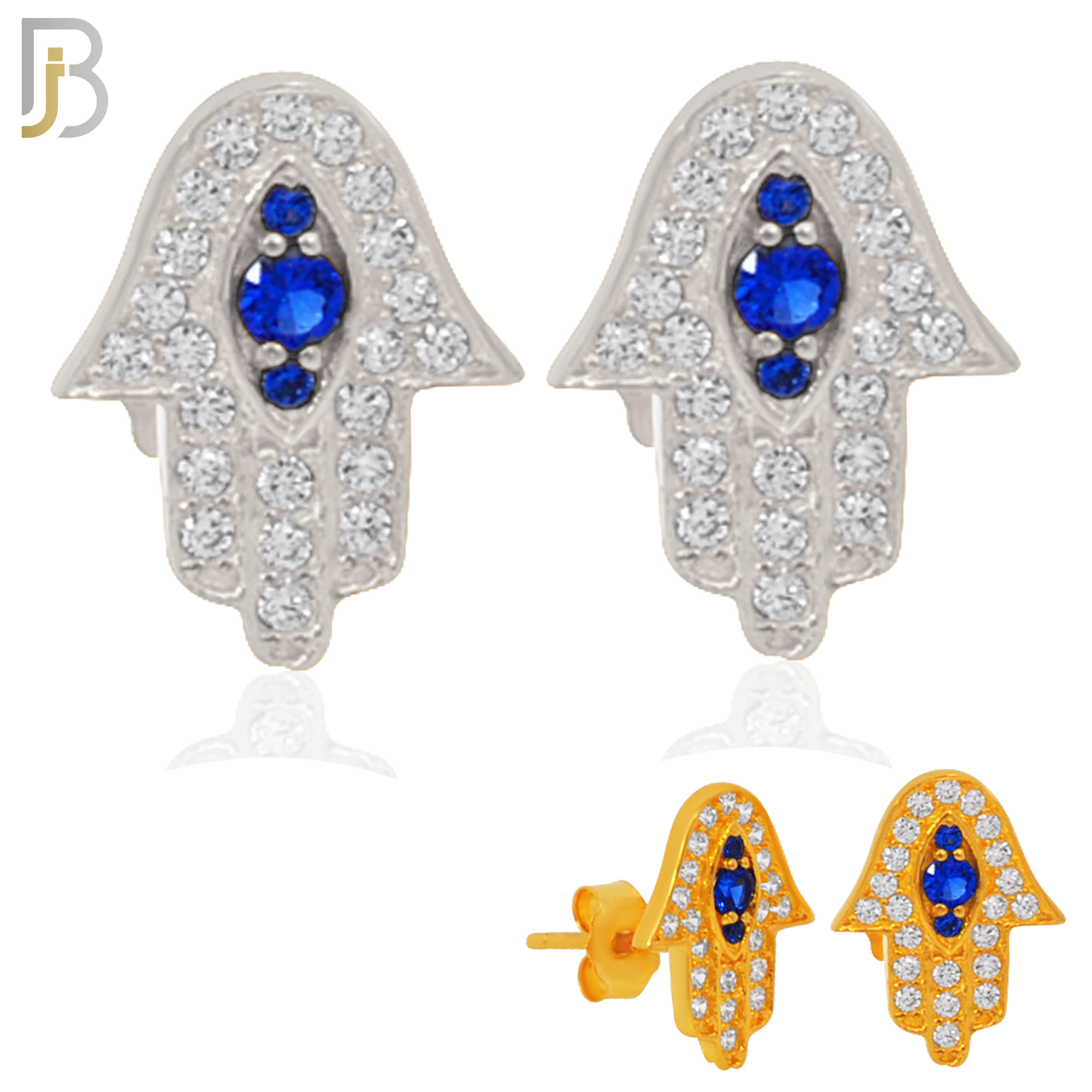 925-ES243 – .925 Sterling Silver Hamsa Earring Stud with Blue Zircon Eyes image 0