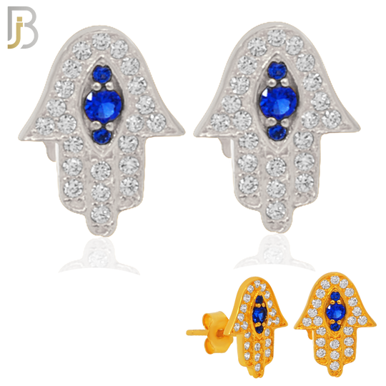 925-ES243 – .925 Sterling Silver Hamsa Earring Stud with Blue Zircon Eyes image 0