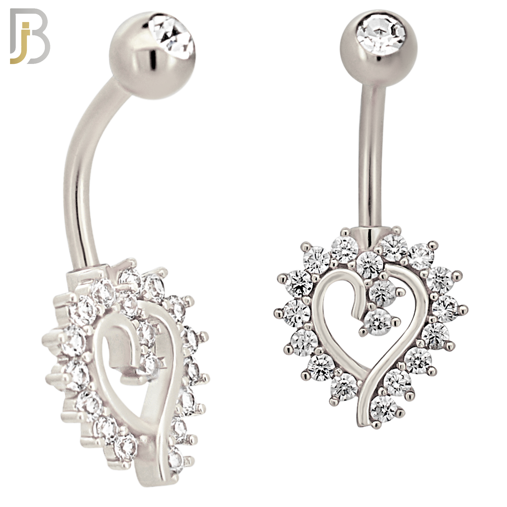 NB12 - 316L Stainless Steel Heart  Zircon  Banana Belly Navel Ring image 1