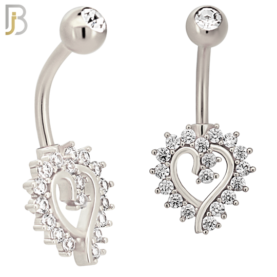 NB12 - 316L Stainless Steel Heart  Zircon  Banana Belly Navel Ring image 1