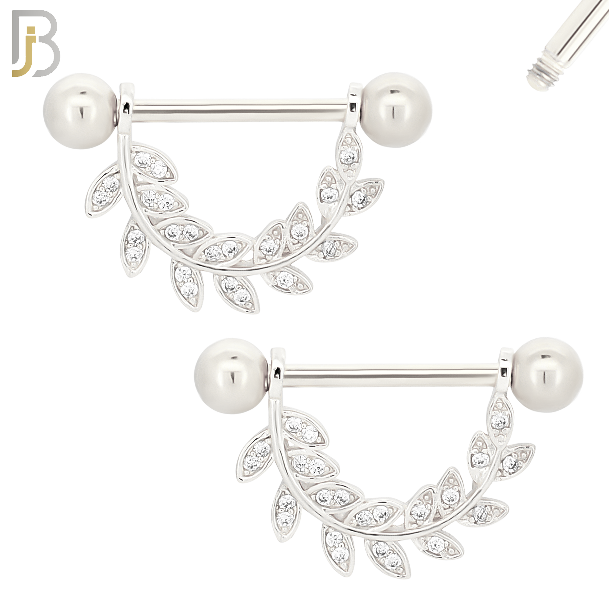 NP24 - 316L Surgical Steel Screw Bar with Vine Leaf Zircon Pair image 1