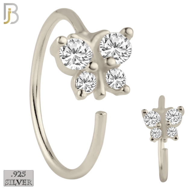 925-CT29 - 925 Sterling Silver Butterfly with CZ Design Nose Hoops 22g Thick 8mm wide (Pack of 6) image 0