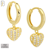 925-ES472 - 925 Sterling Silver Dangling CZ Studded Heart Hoop Earring image 1