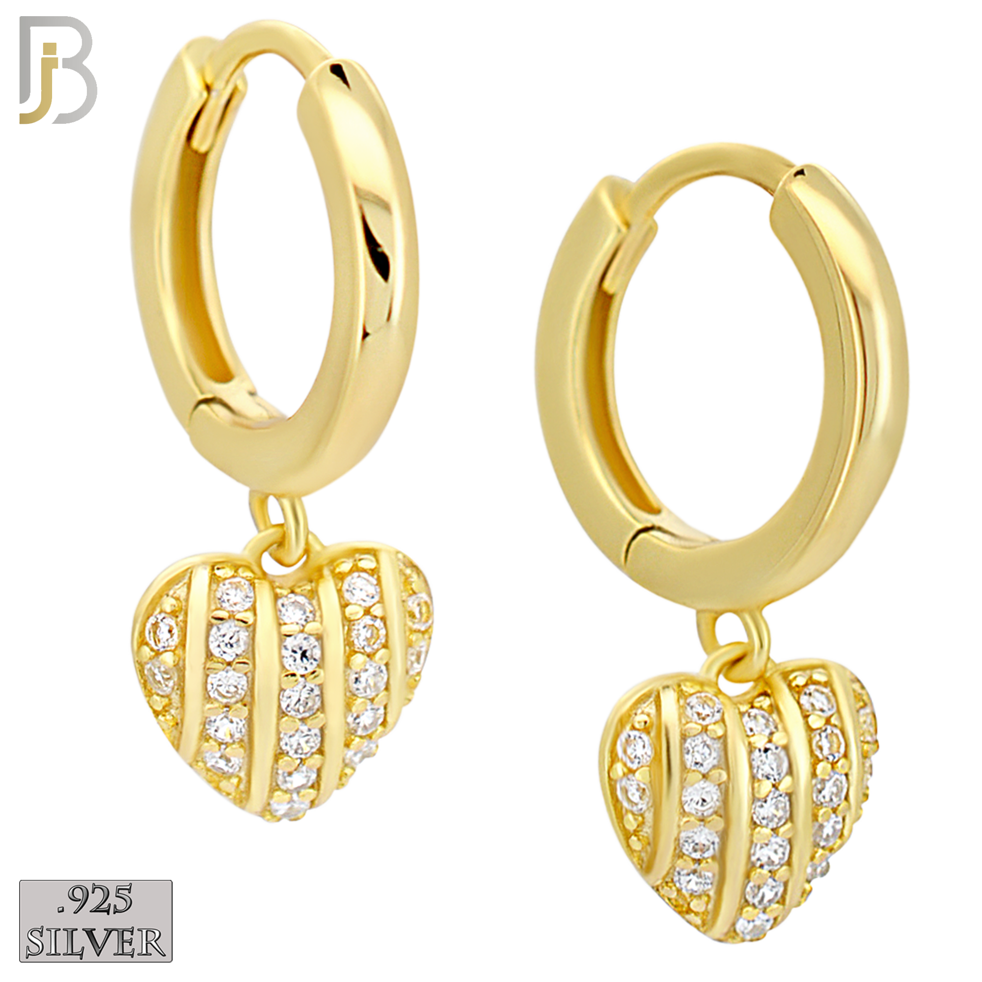 925-ES472 - 925 Sterling Silver Dangling CZ Studded Heart Hoop Earring image 1