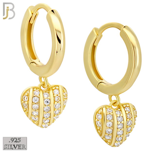 925-ES472 - 925 Sterling Silver Dangling CZ Studded Heart Hoop Earring image 1