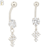 N042 - 316L Stainless Steel Dangling Prong Cross with Zircon Design Belly Ring with 5mm Screw Ball image 1