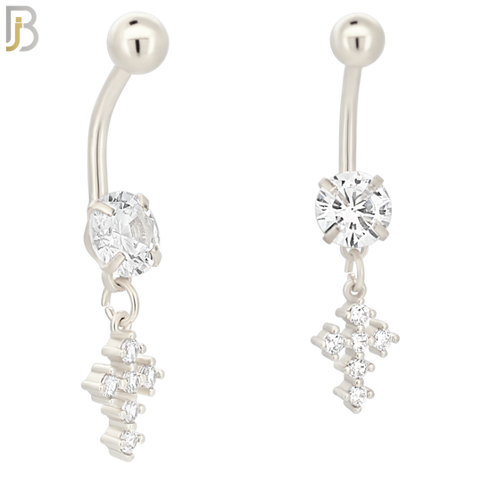 N042 - 316L Stainless Steel Dangling Prong Cross with Zircon Design Belly Ring with 5mm Screw Ball image 1