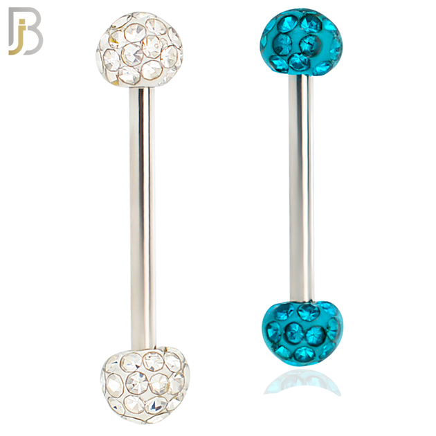 BB68 - 316L Surgical Steel Barbell with  Oil Coated Multi Cubic Zirconia Ball (Pack of 4) image 0