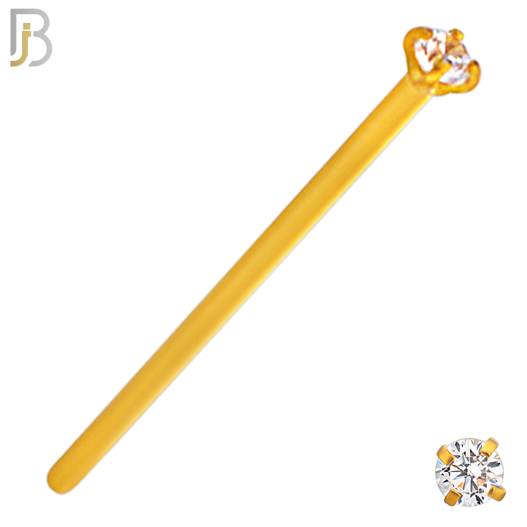 NR02G - 316L Surgical Steel Gold Plated Nose Stud  Prong Set Zircon Round Nose Ring (PACK OF 6) image 1