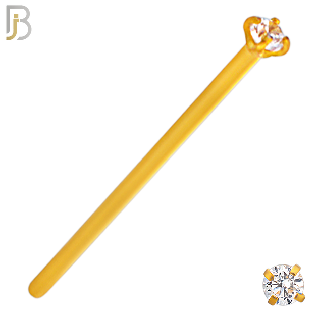 NR02G - 316L Surgical Steel Gold Plated Nose Stud  Prong Set Zircon Round Nose Ring (PACK OF 6) image 1