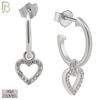 925-ES266 - .925 Sterling Silver Half Hoops with Dangling Hollow Heart with Zircon Design Earrings Stud image 1