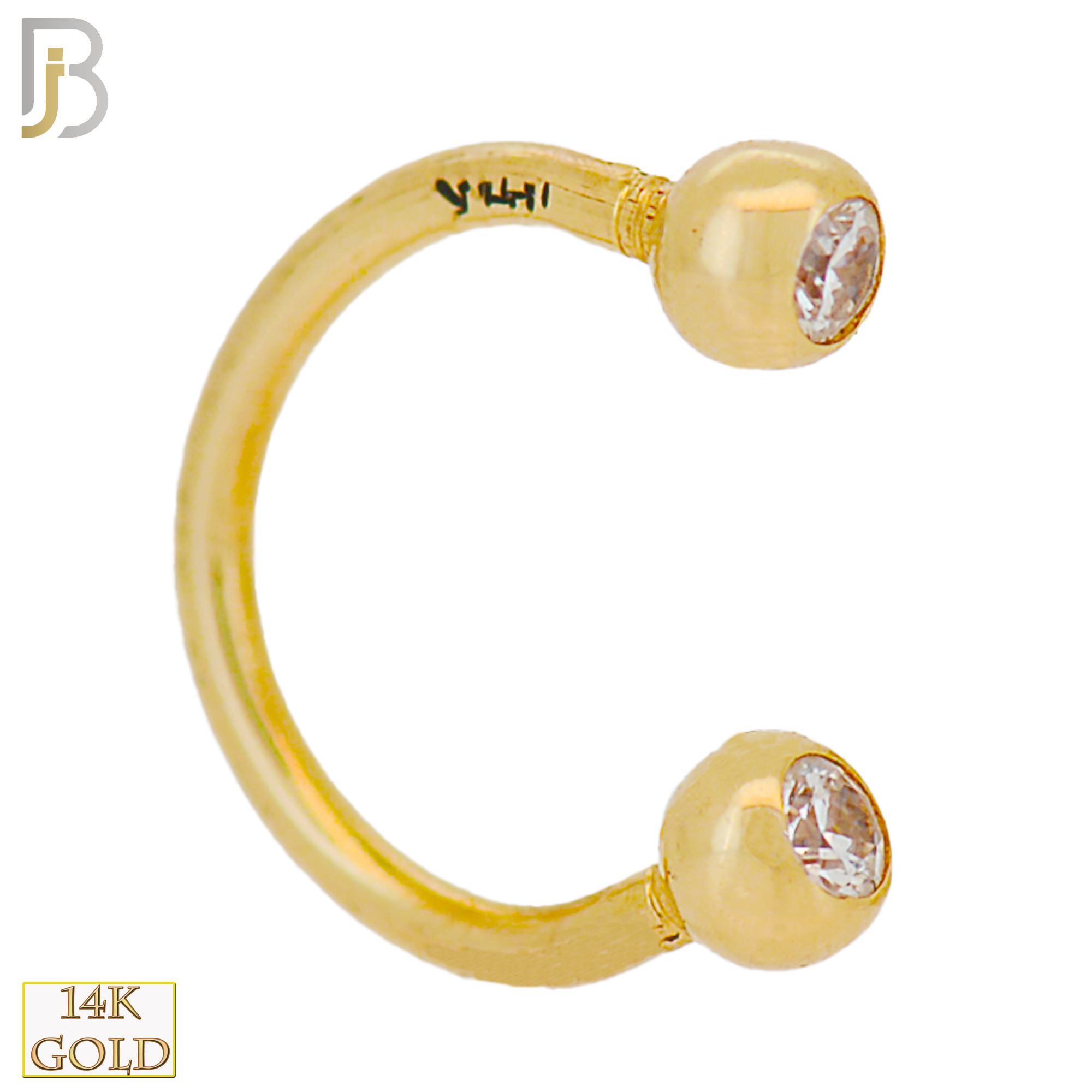 14-HS05YC - 14k Solid Gold Horseshoe Plain with Zircon Design External Threaded Screw image