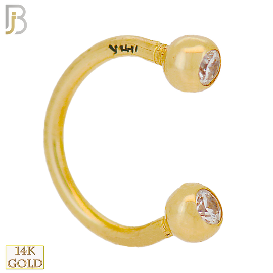 14-HS05YC - 14k Solid Gold Horseshoe Plain with Zircon Design External Threaded Screw image