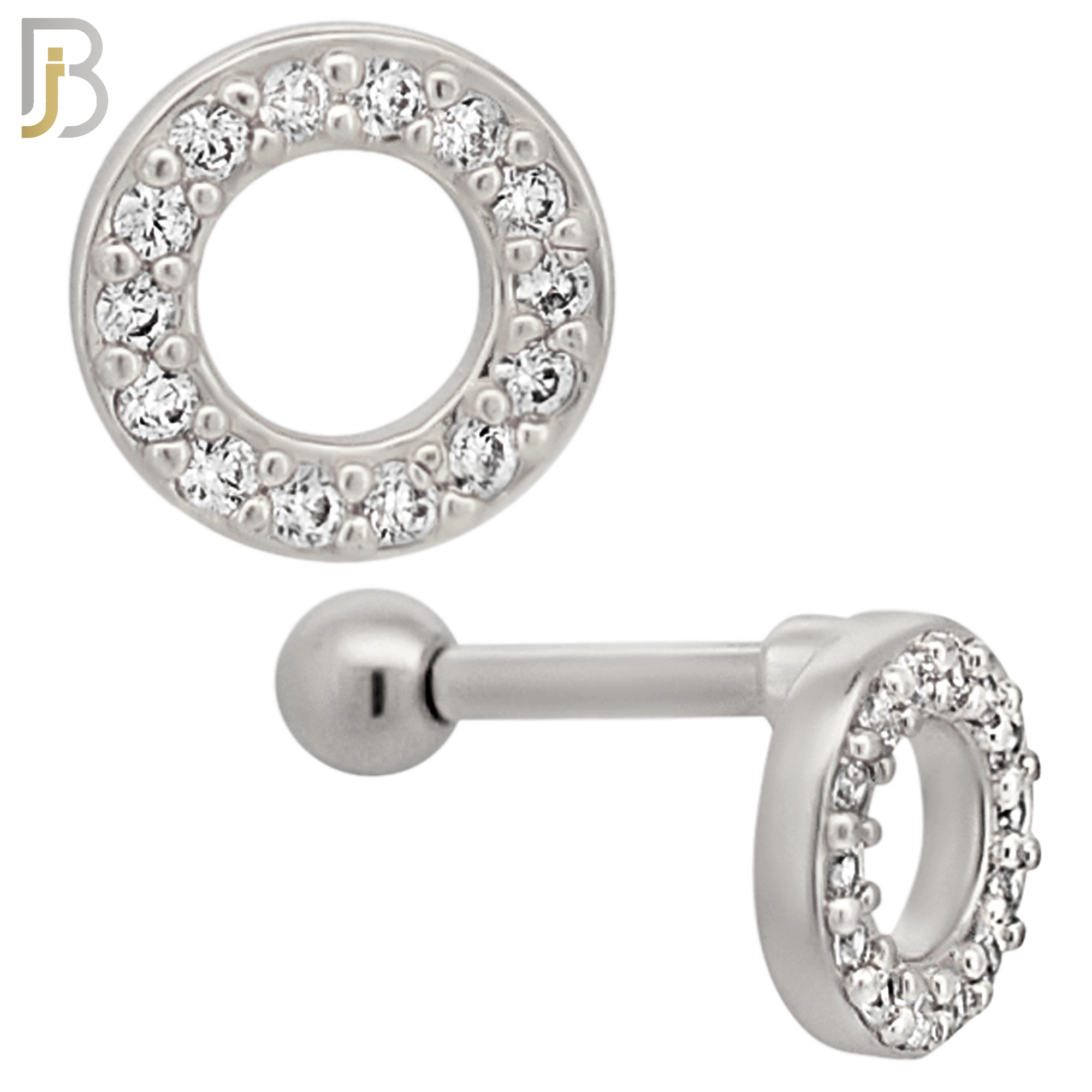 TB56 - 316L Stainless Steel Tiny Donut Round with Multi Zircon Tragus Barbell Cartilage Piercing Screw Ball Externally Threaded (PACK OF 6) image 1