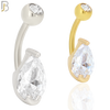 NB50 - 316L Stainless Steel Tear Drop Shaped Clear CZ Banana Belly Navel Ring image 0