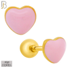 925-ES440-B - 925 Sterling Silver Pink Enamel Heart Stud Earring - Screw Ball Back image 1