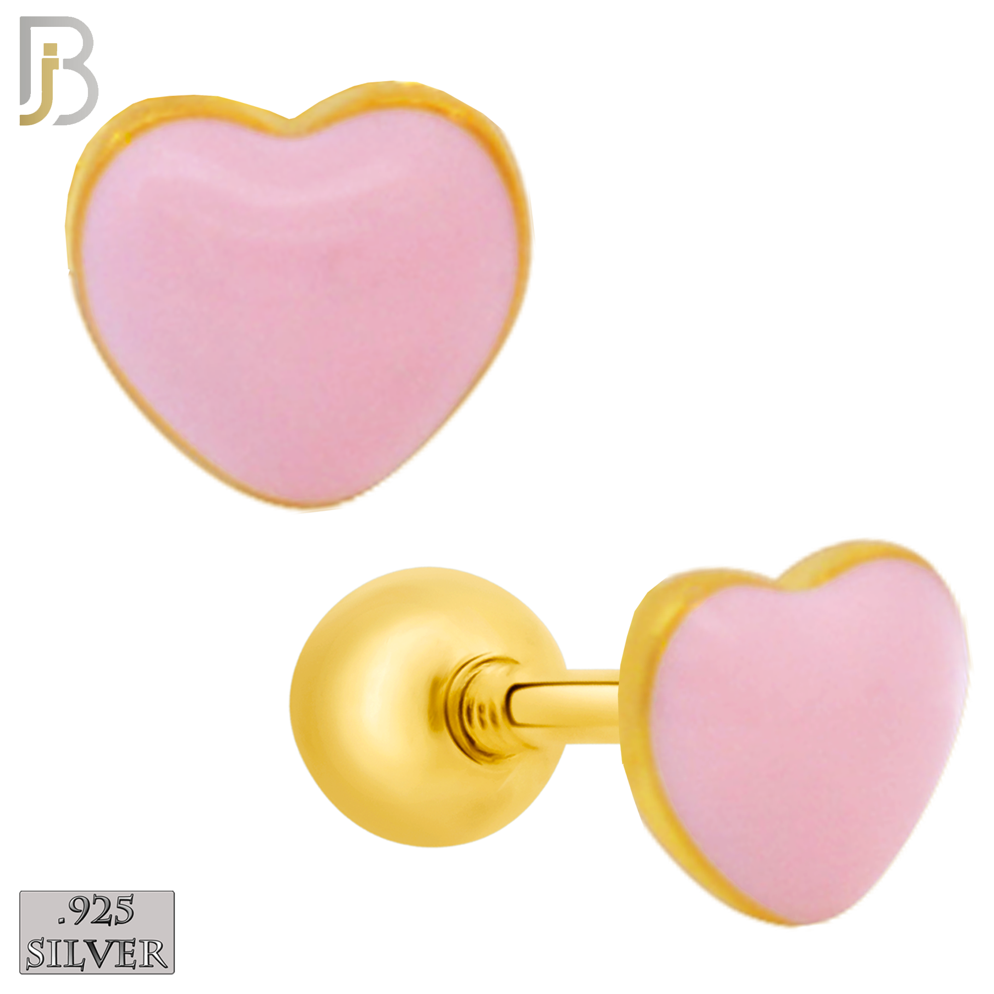 925-ES440-B - 925 Sterling Silver Pink Enamel Heart Stud Earring - Screw Ball Back image 1