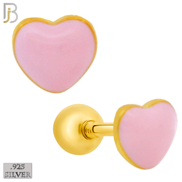 925-ES440-B - 925 Sterling Silver Pink Enamel Heart Stud Earring - Screw Ball Back image 1