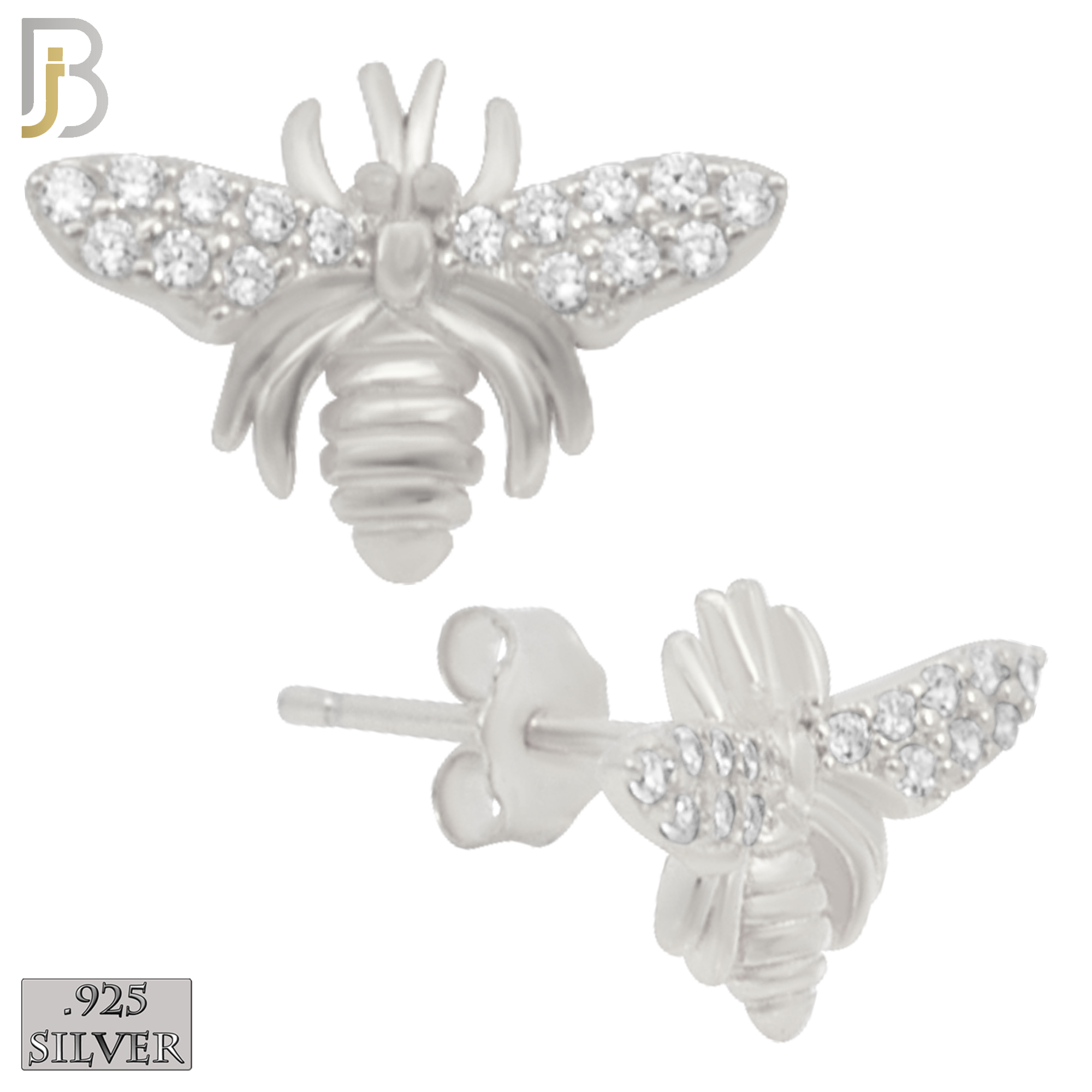 925-ES221 – .925 Sterling Silver Bee Design Earring Stud with Zircon image 1