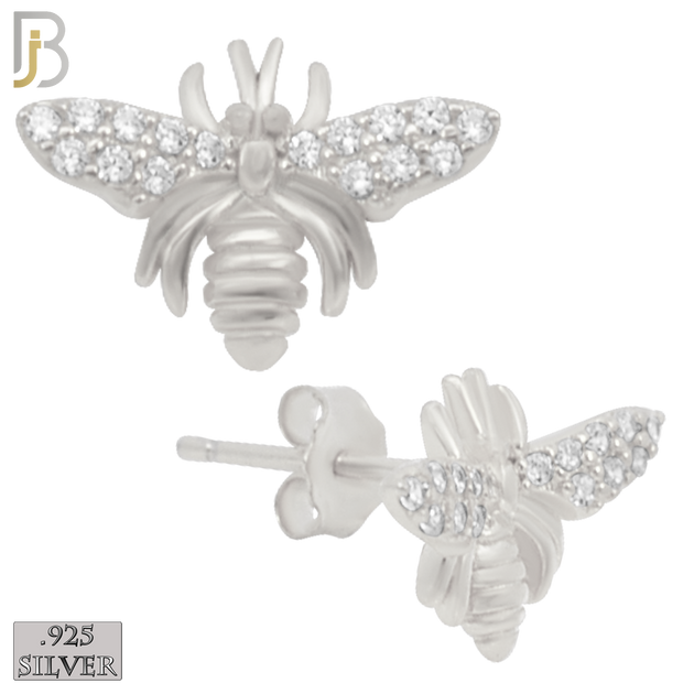 925-ES221 – .925 Sterling Silver Bee Design Earring Stud with Zircon image 1