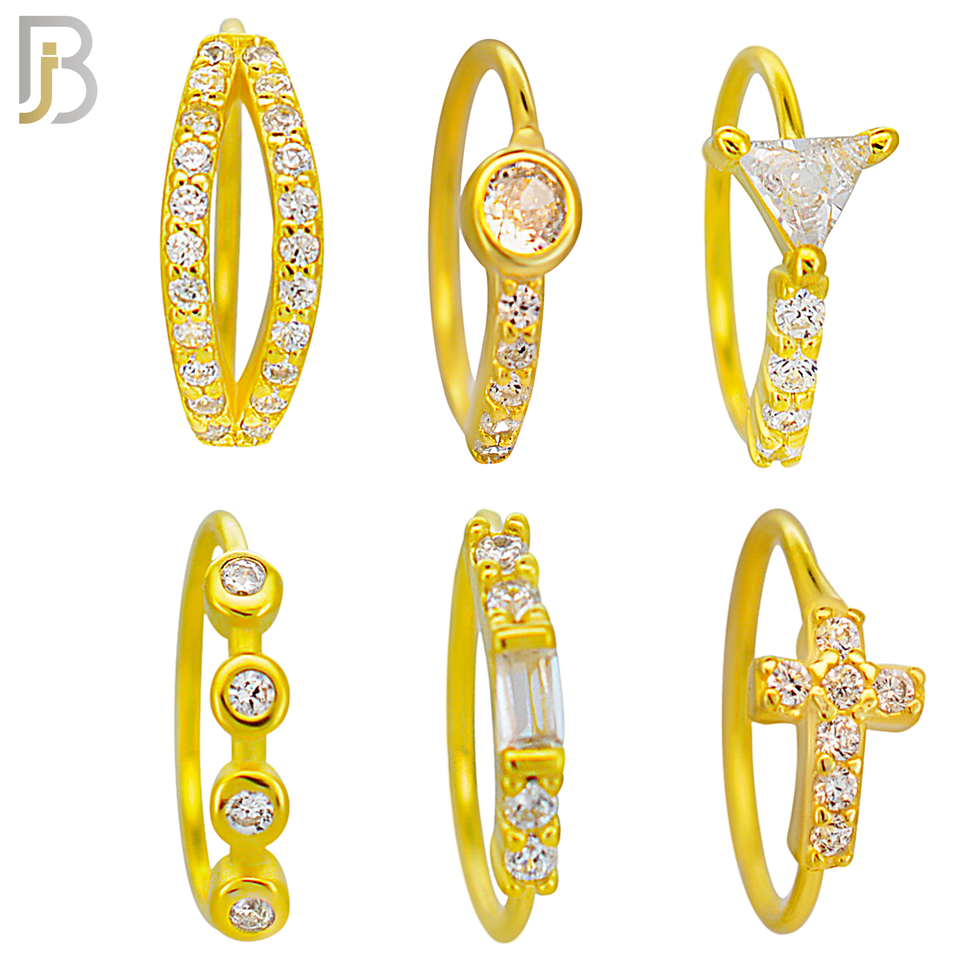 PK-CT9MX1-SG60 - Silver and Gold Plated - 925 Sterling Silver Six Different Designs Nose Hoop - Pack of 60 image 2