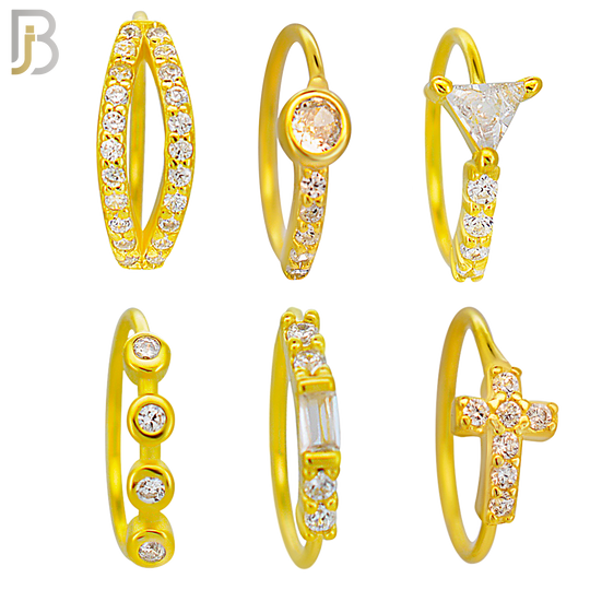 PK-CT9MX1-SG60 - Silver and Gold Plated - 925 Sterling Silver Six Different Designs Nose Hoop - Pack of 60 image 2