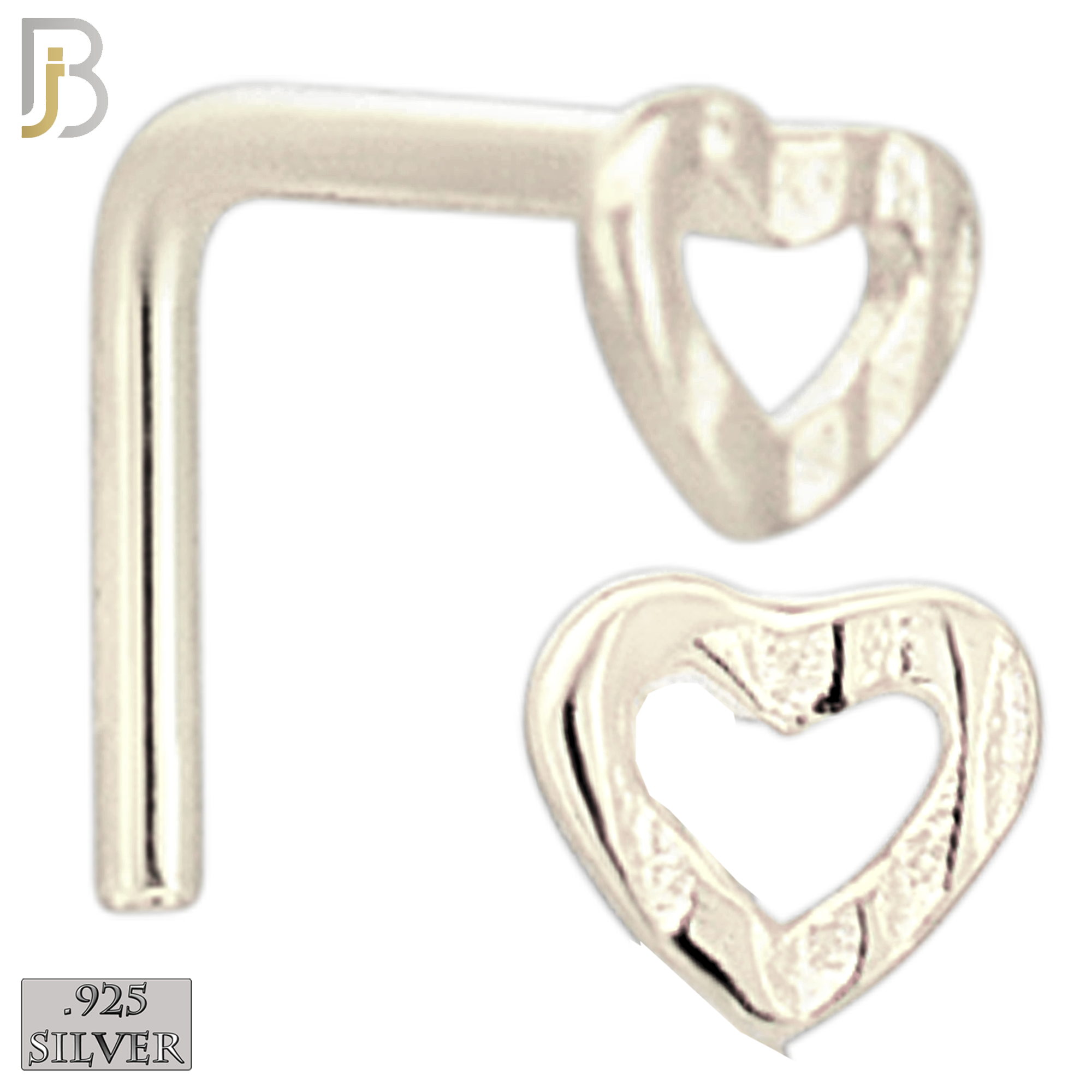 925-NR11LGS -  925 Sterling Silver Hollow Heart L Shape Nose Ring (Pack of 6) image 1
