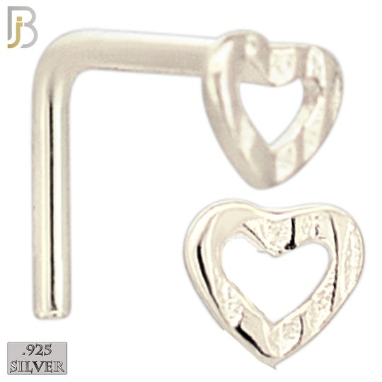 925-NR11LGS -  925 Sterling Silver Hollow Heart L Shape Nose Ring (Pack of 6) image 1