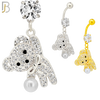 N0142 - 316L Surgical Steel Dangling Teddy Bear holding a Pearl with Multi CZ Belly Ring image 0