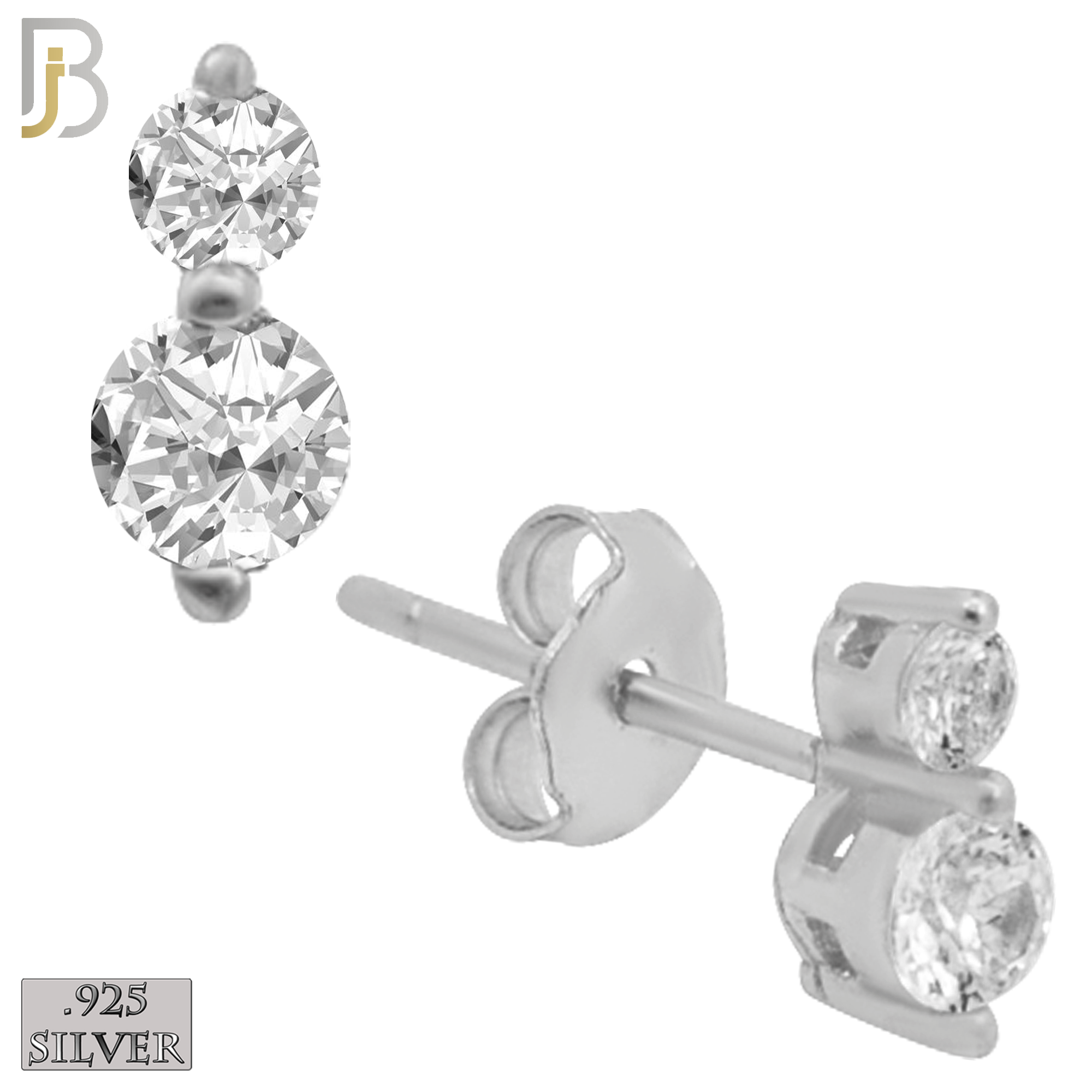 925-ES19 - .925 Sterling Silver Earring Double Prong Setting Clear Zircon image 1