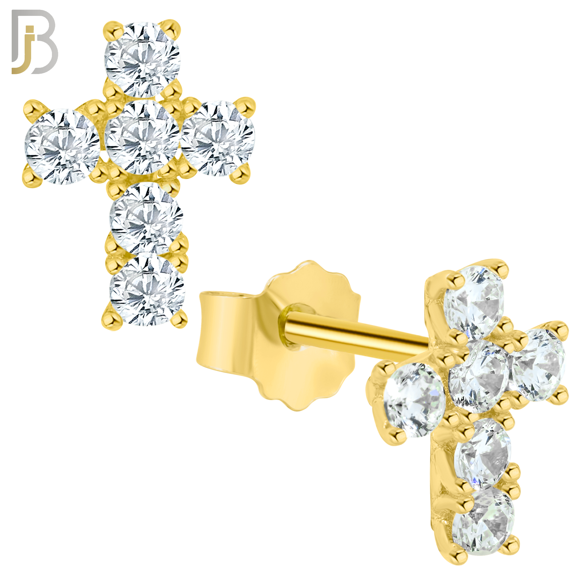 925-ES24 - .925 Sterling Silver Cross with Multi Zircon Earrings Stud image 2