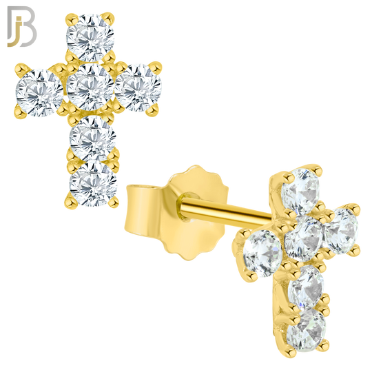 925-ES24 - .925 Sterling Silver Cross with Multi Zircon Earrings Stud image 2