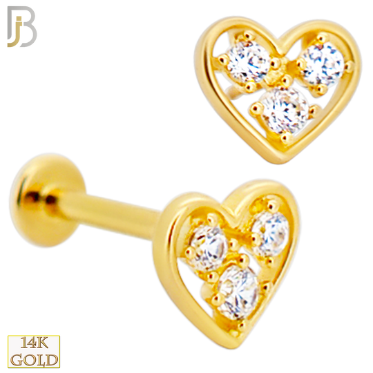 14-LB125 - 14k Yellow Gold Heart with Three (3) Cubic Zirconia Labret image 0