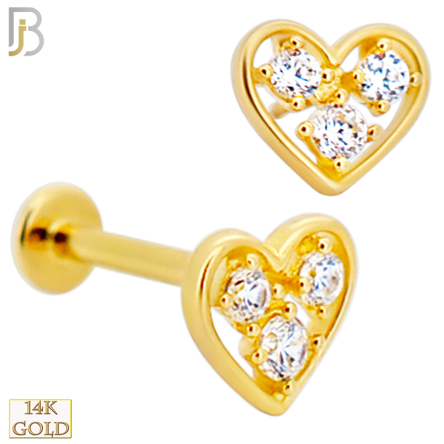 14-LB125 - 14k Yellow Gold Heart with Three (3) Cubic Zirconia Labret image 0