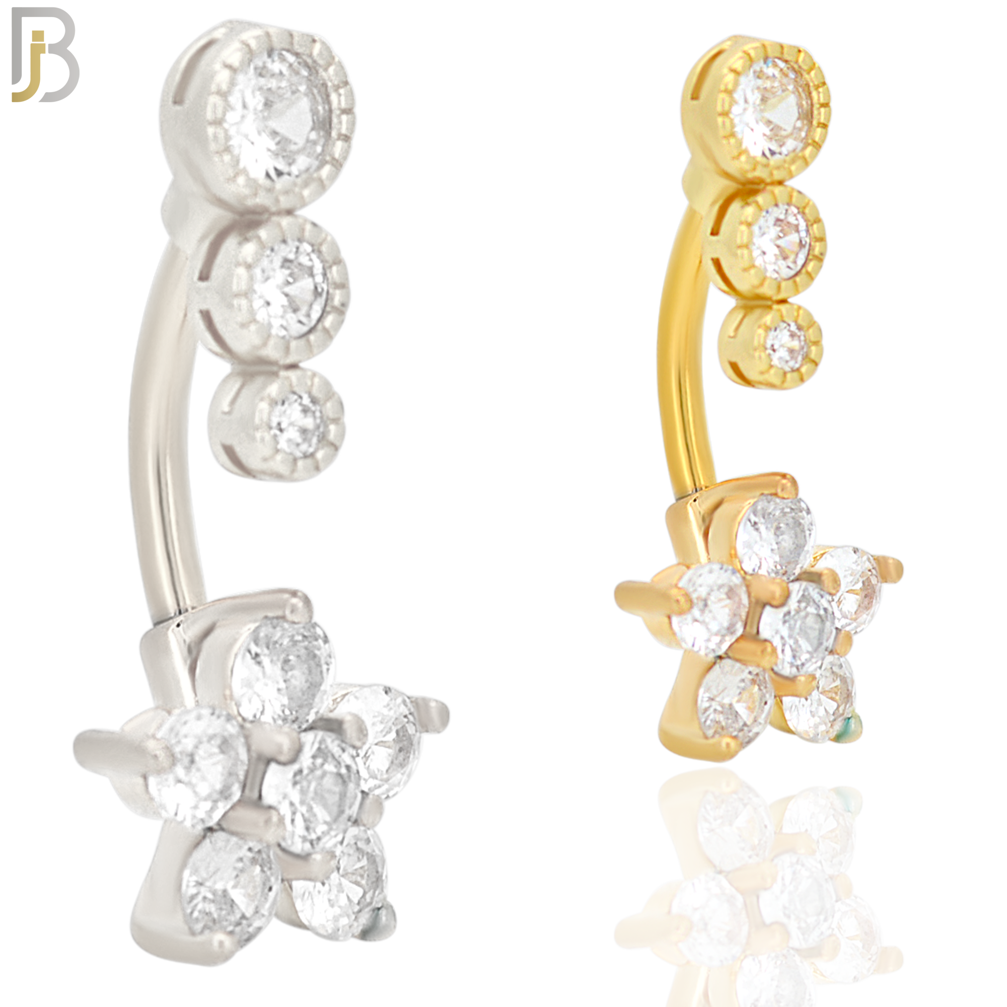 NB55 - 316L Stainless Steel Star Flower Design with Zircon Banana Belly Ring image 0