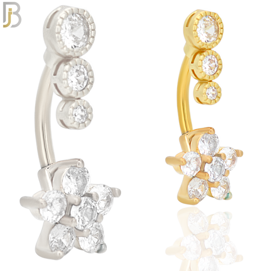 NB55 - 316L Stainless Steel Star Flower Design with Zircon Banana Belly Ring image 0