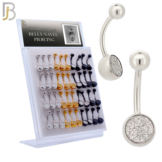 PK-NB02M - 316L Surgical Steel Screw Bezel Setting Sandpaper Ball Banana Belly Ring Pack of 40 image 0