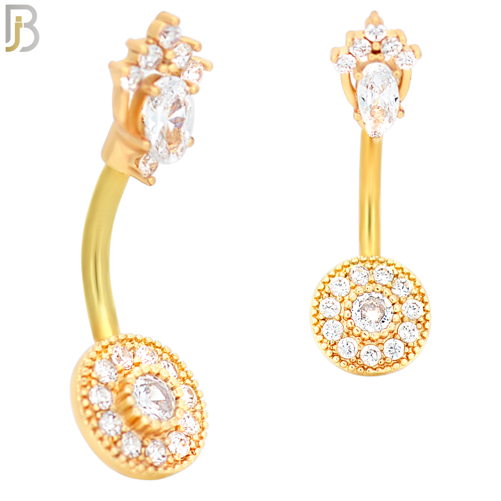 NB27 - 316L Stainless Steel Round with CZ and Top Crown  Banana Belly Navel Ring image 2