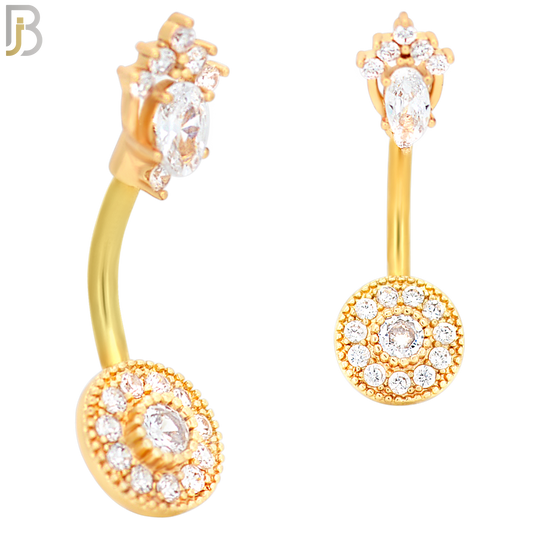 NB27 - 316L Stainless Steel Round with CZ and Top Crown  Banana Belly Navel Ring image 2