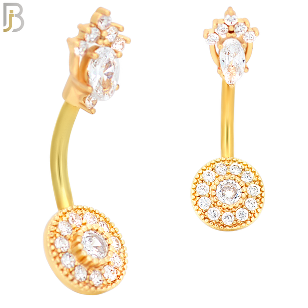 NB27 - 316L Stainless Steel Round with CZ and Top Crown  Banana Belly Navel Ring image 2