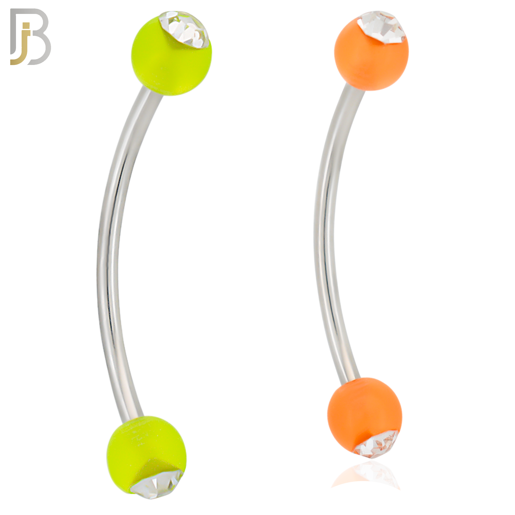 EC07G - 316L Surgical Steel Glow in the Dark Acrylic Ball with Clear Zircon Curved Barbell Externally Threaded (PACK OF 6) image 0