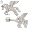 TB03 - 316L Surgical Steel Unicorn Design with Zircon Tragus Barbell Cartilage Piercing Screw Ball (PACK OF 6) image 1