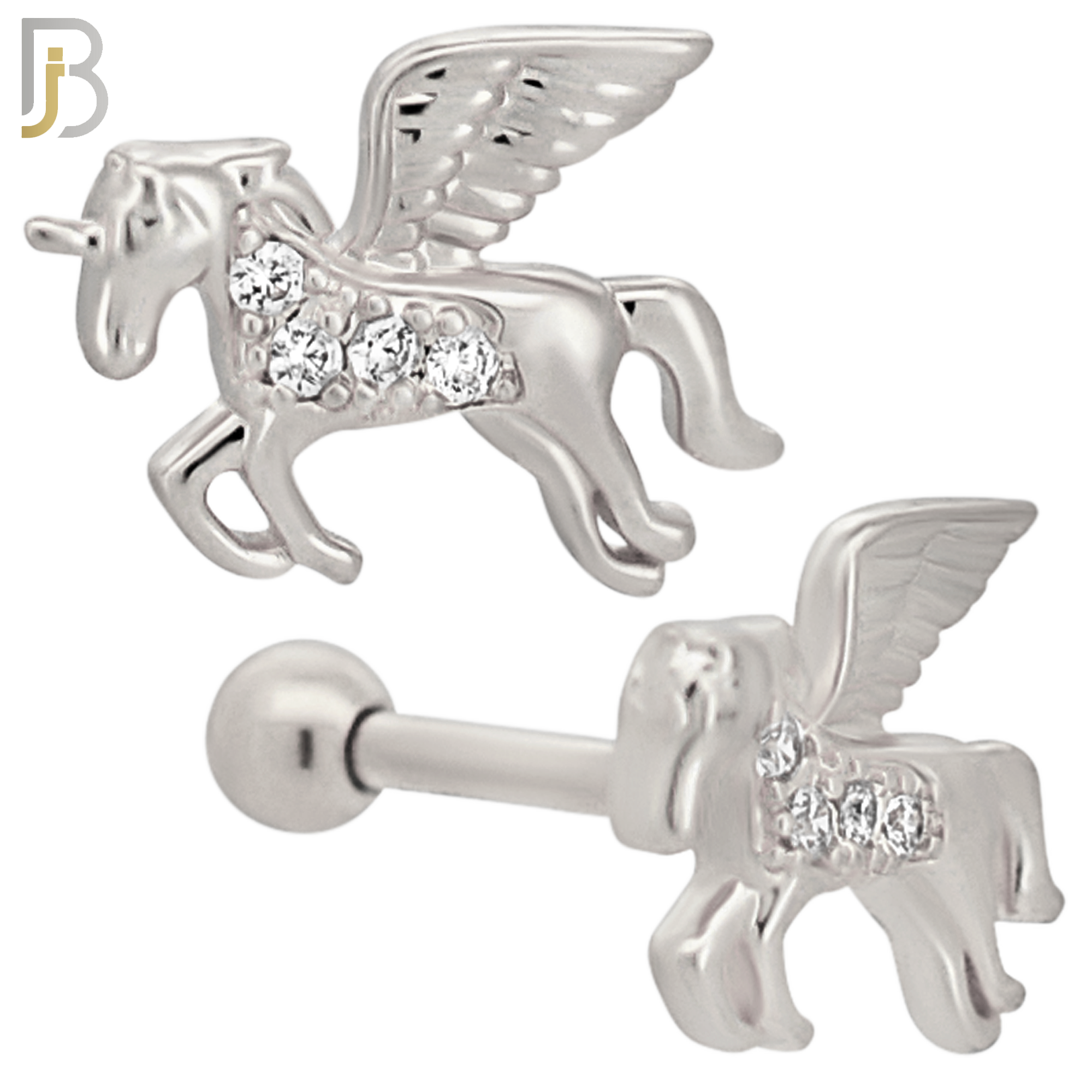 TB03 - 316L Surgical Steel Unicorn Design with Zircon Tragus Barbell Cartilage Piercing Screw Ball (PACK OF 6) image 1