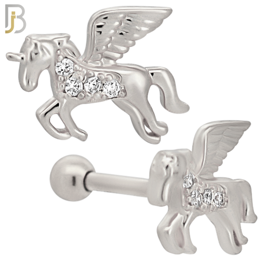TB03 - 316L Surgical Steel Unicorn Design with Zircon Tragus Barbell Cartilage Piercing Screw Ball (PACK OF 6) image 1