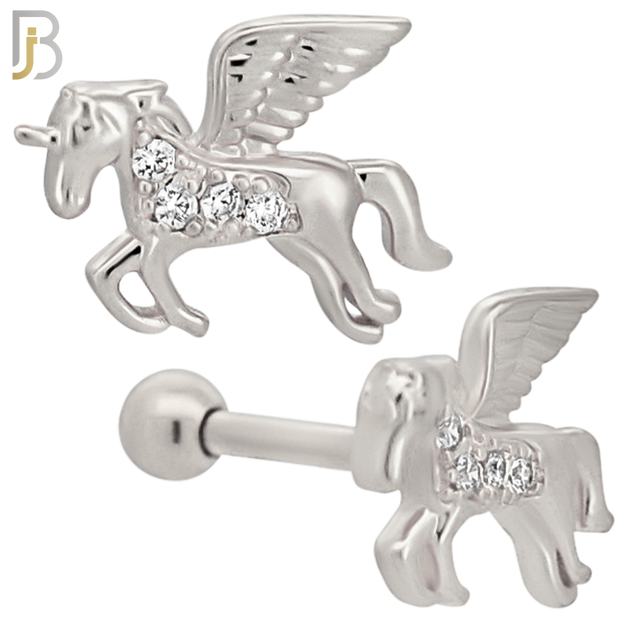 TB03 - 316L Surgical Steel Unicorn Design with Zircon Tragus Barbell Cartilage Piercing Screw Ball (PACK OF 6) image 1