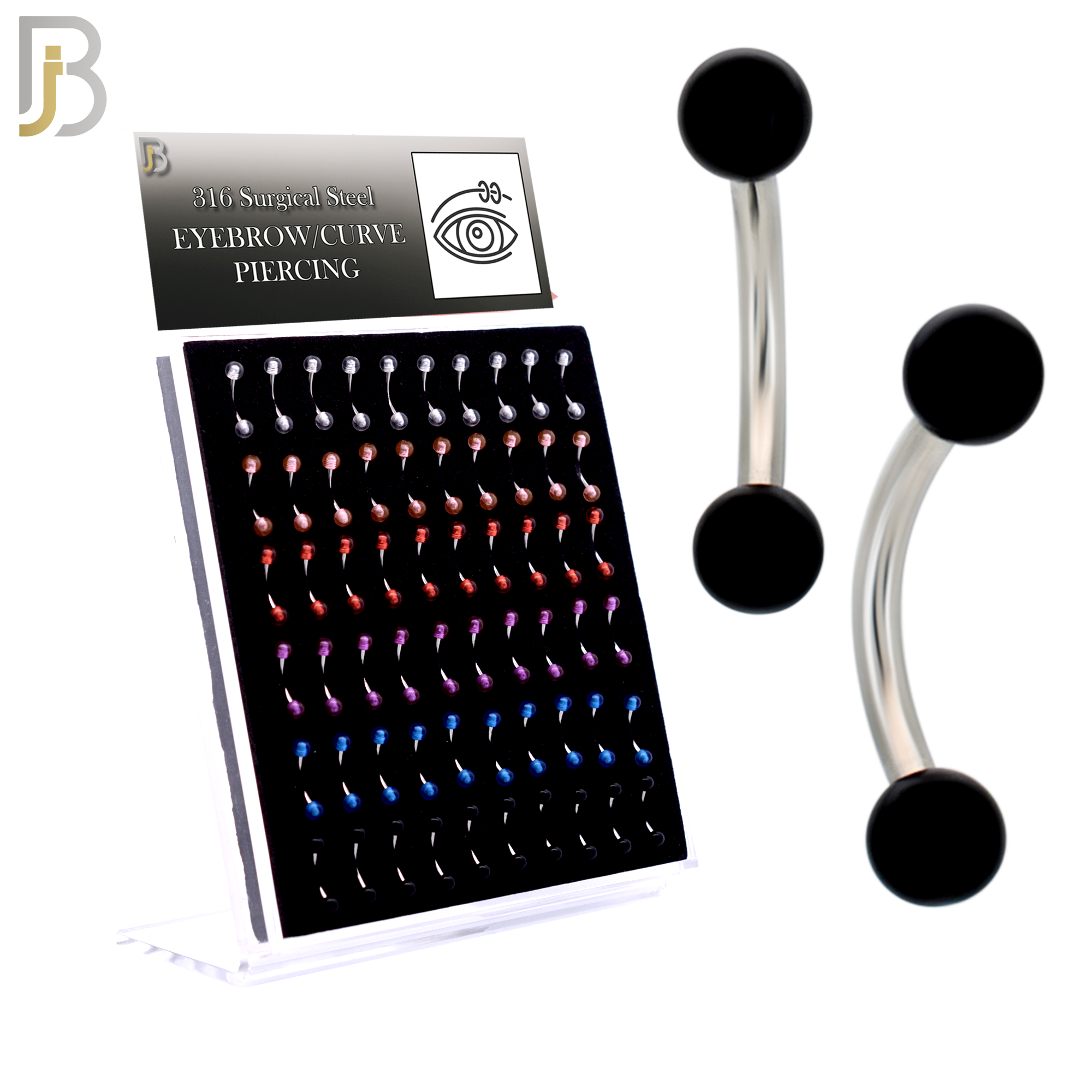 PK-EC08ST - 316L Surgical Steel Curved Barbell External Threaded Transparent/Solid Acrylic Ball image 0